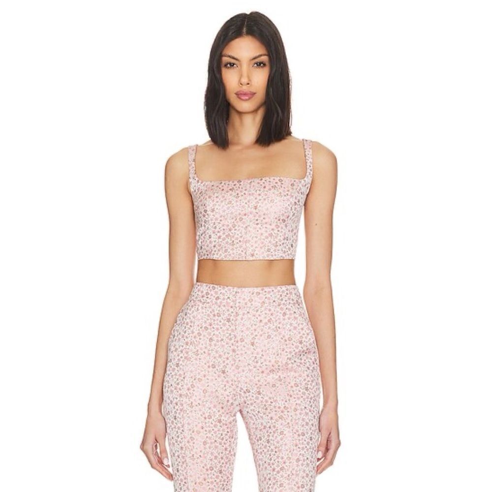 NWT Cinq à Sept Porter Crop Tank in Pale Rose Multi, Size Small